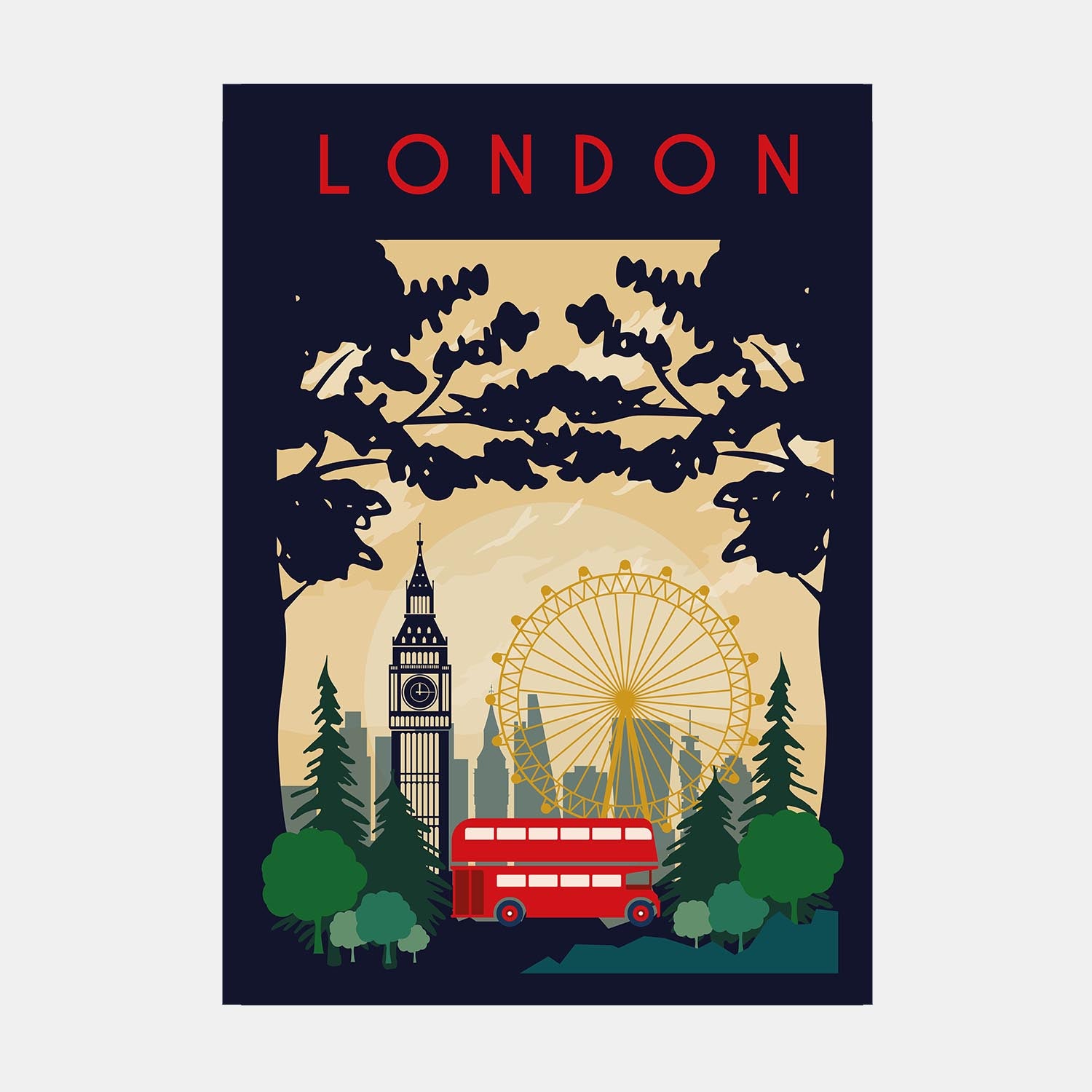 London Red Bus Travel Poster
