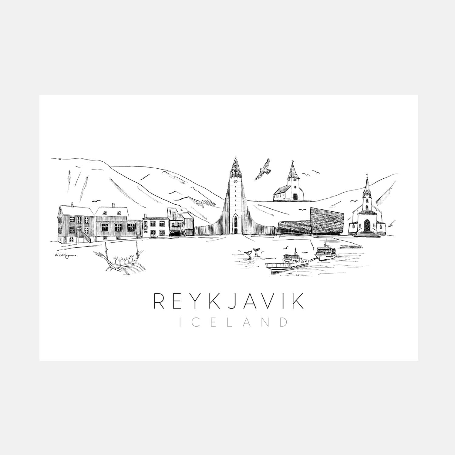 Reykjavik Skyline Art Print