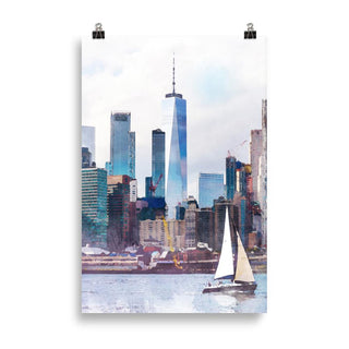 New York City, with a sailboat, art print