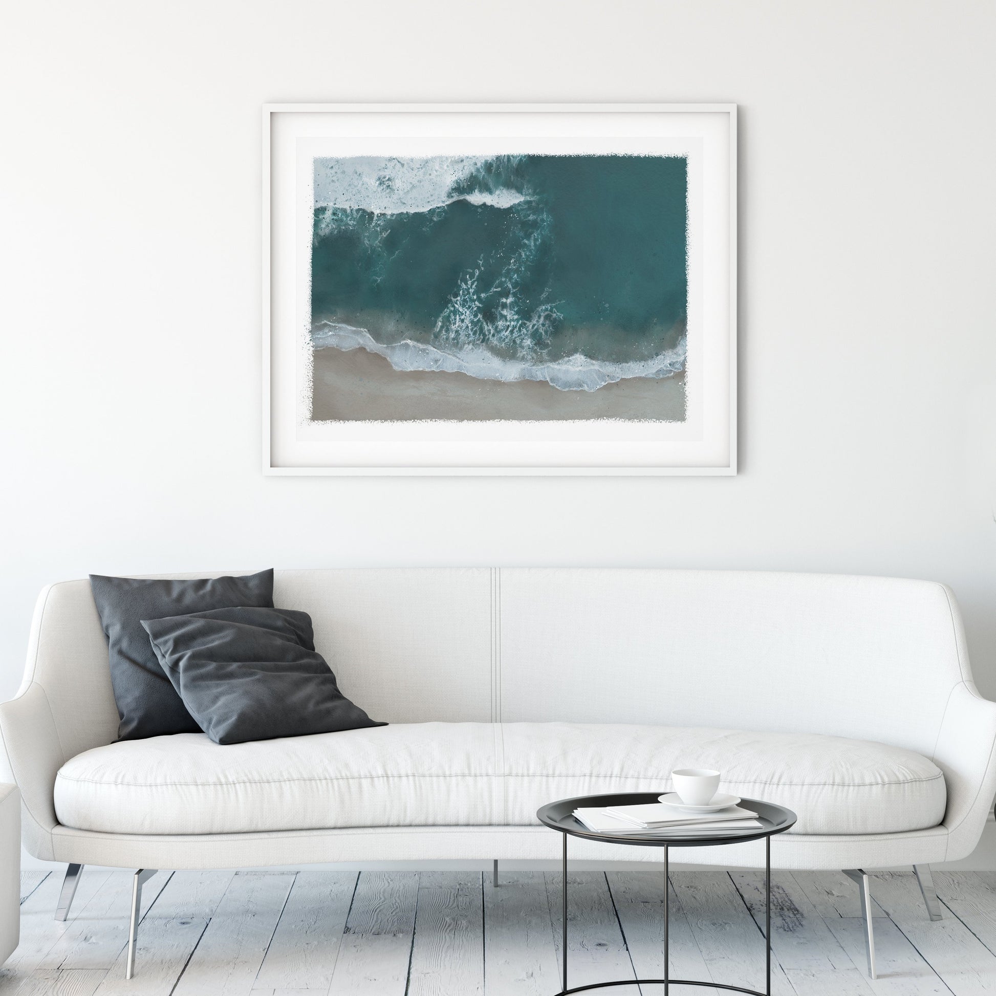 Ocean beach wave art print - blue version