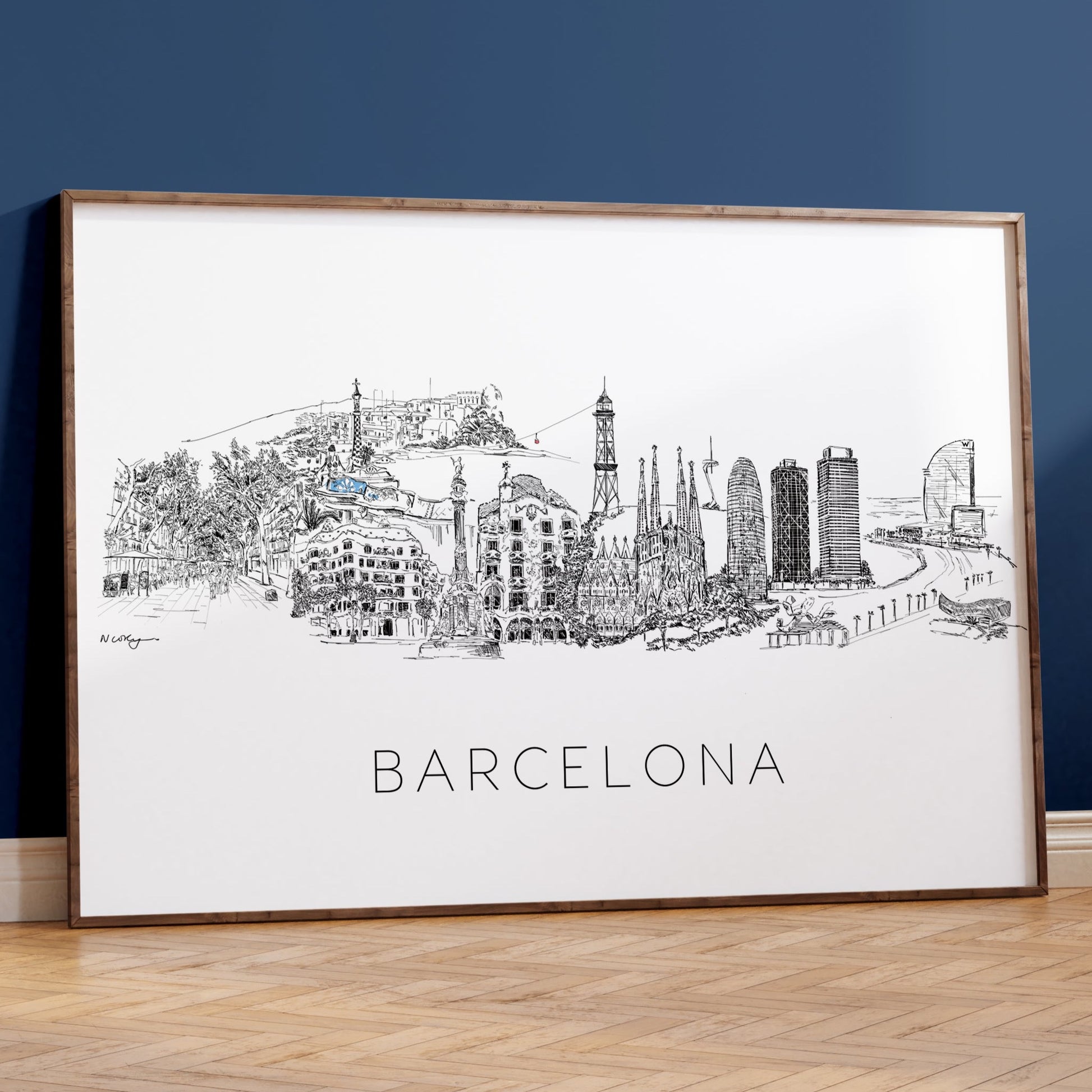 Barcelona Cityscape Skyline Art Print