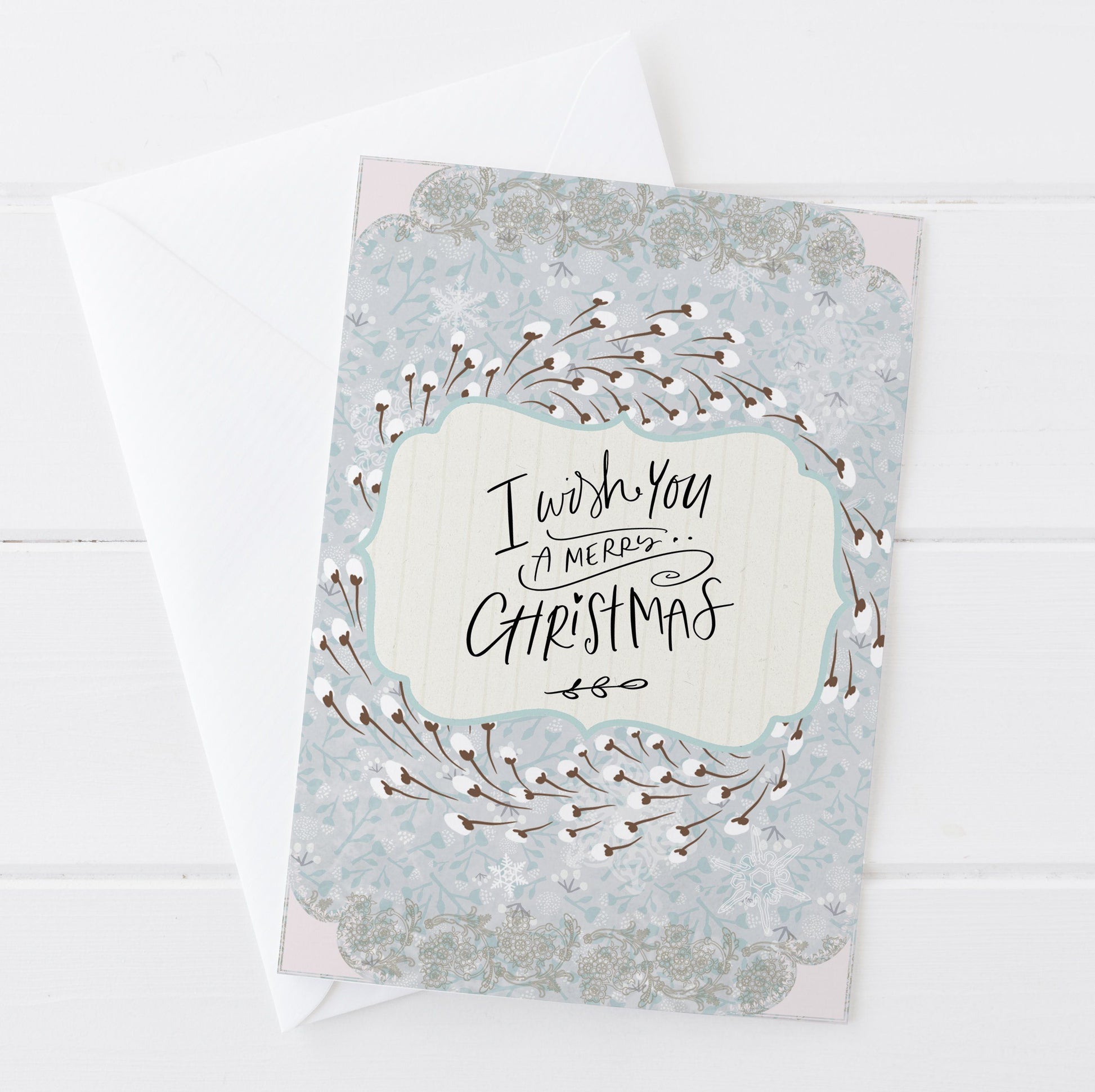 Merry Christmas wreath and Lace Christmas Card