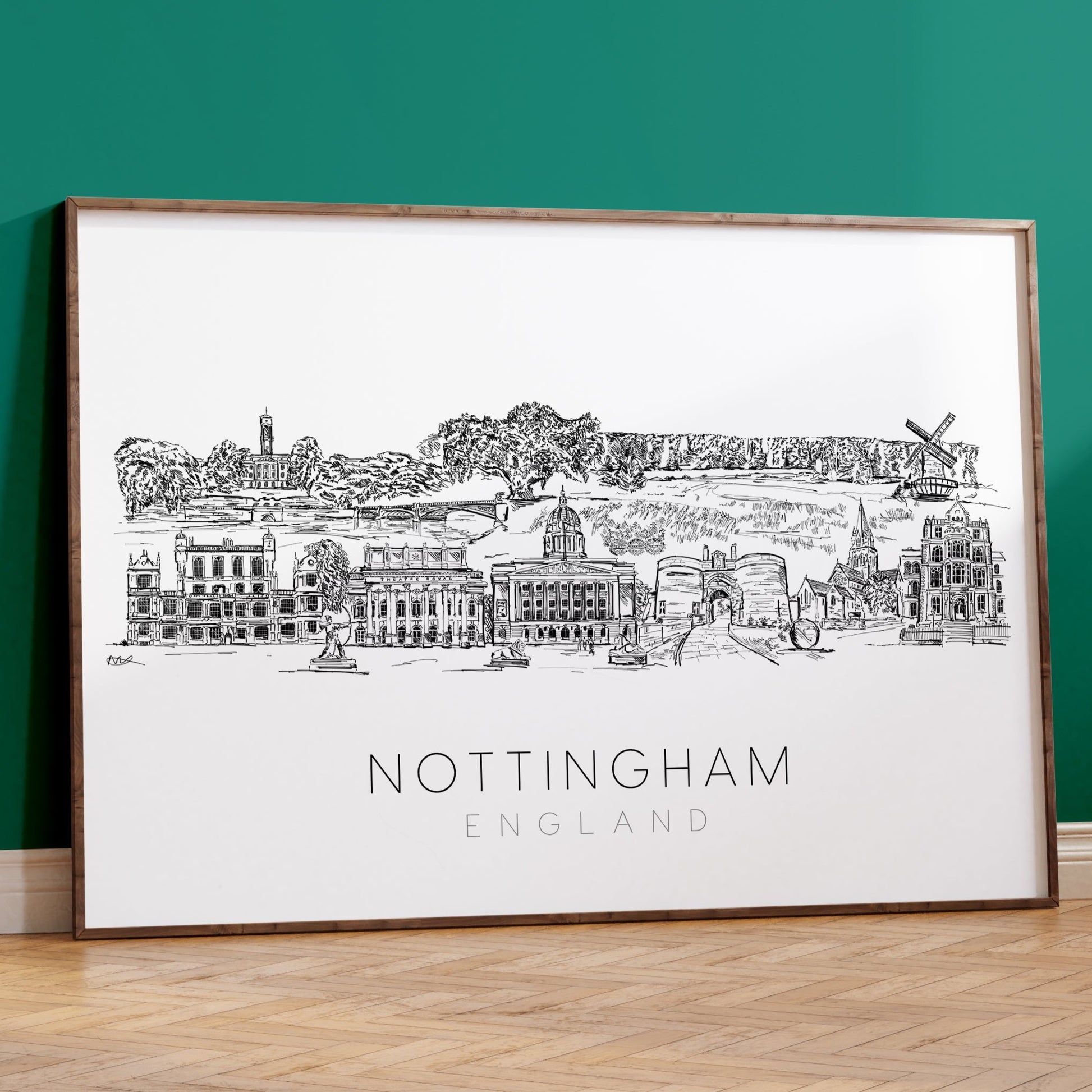 Nottingham Landmarks Skyline Art Print