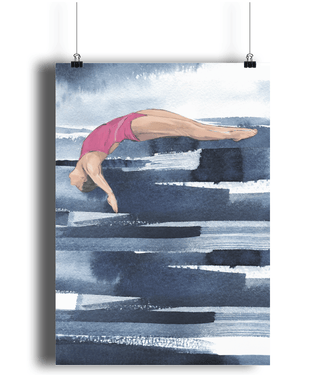 Diving girl - Glide, art print. Unframed.