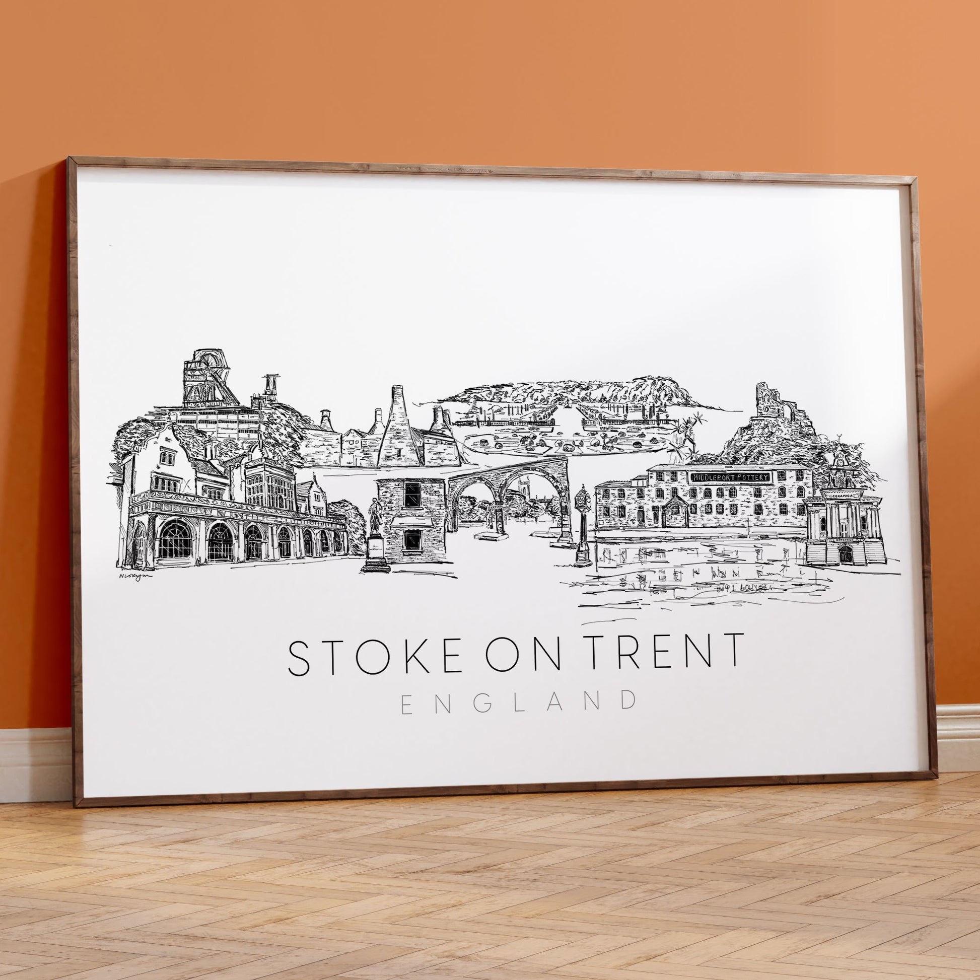 Stoke on Trent Landmarks Skyline art print