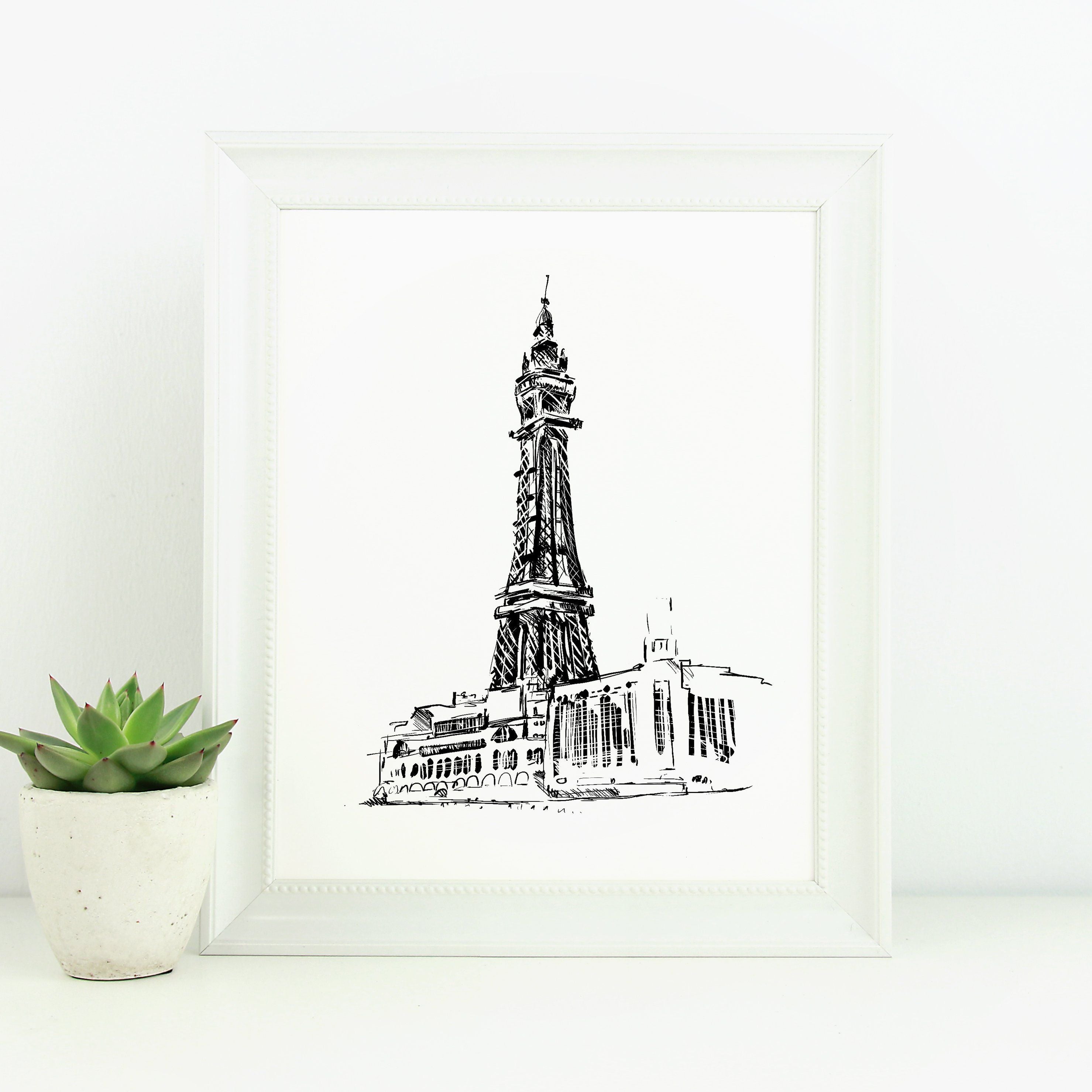 Blackpool Tower Black and white print