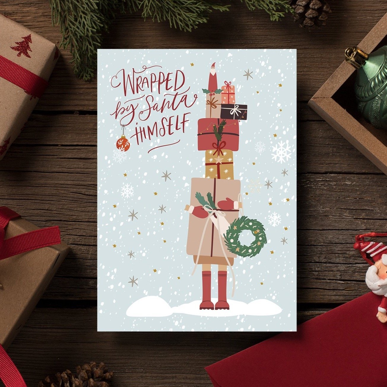 Wrapped by Santa Christmas Card | Natalie Ryan Design