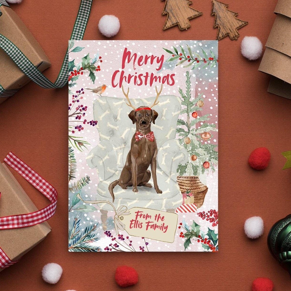 Personalised Brown Labrador Christmas Card | Natalie Ryan Design