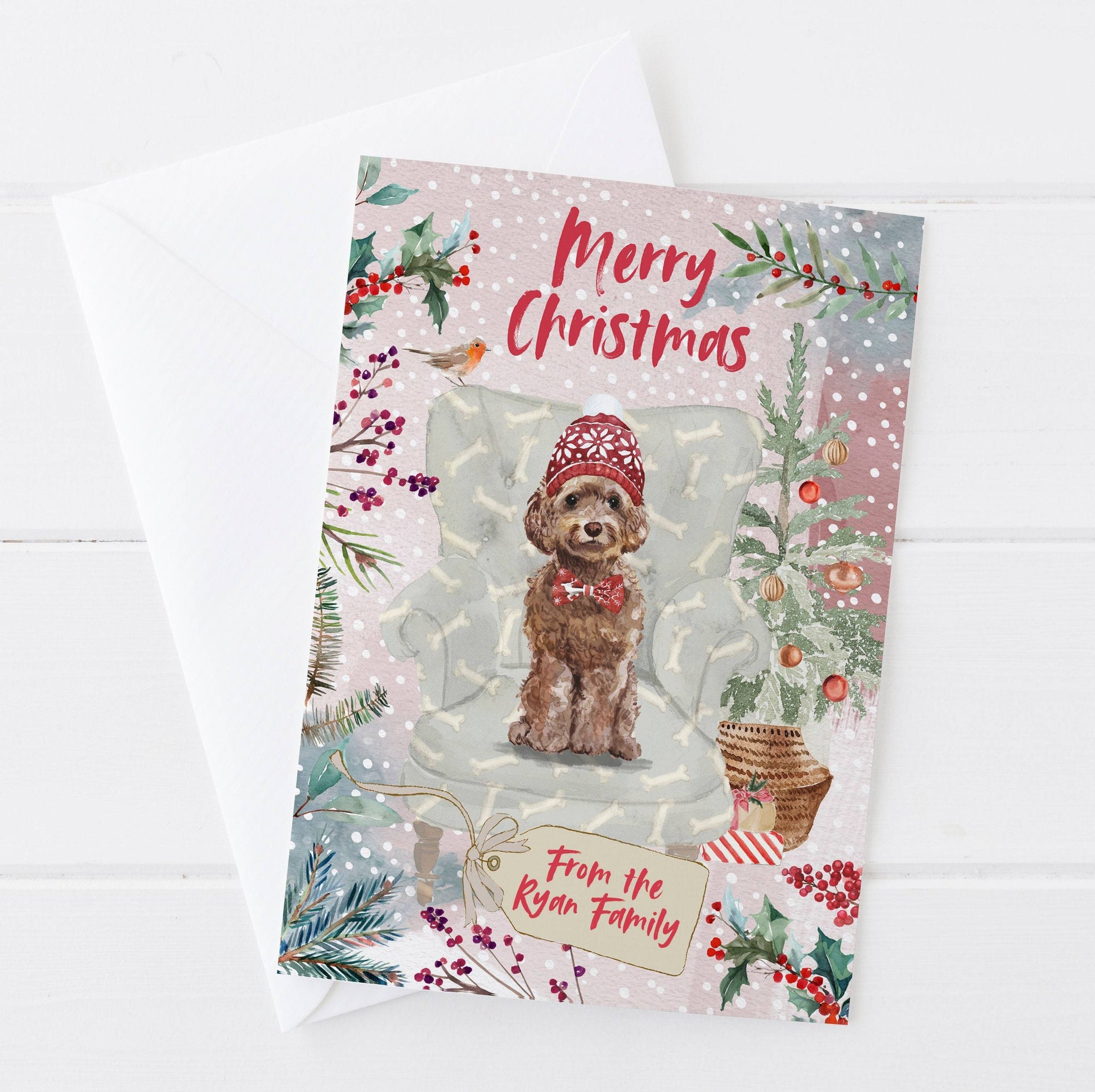 Personalised Brown Cockapoo Christmas Card | Natalie Ryan Design
