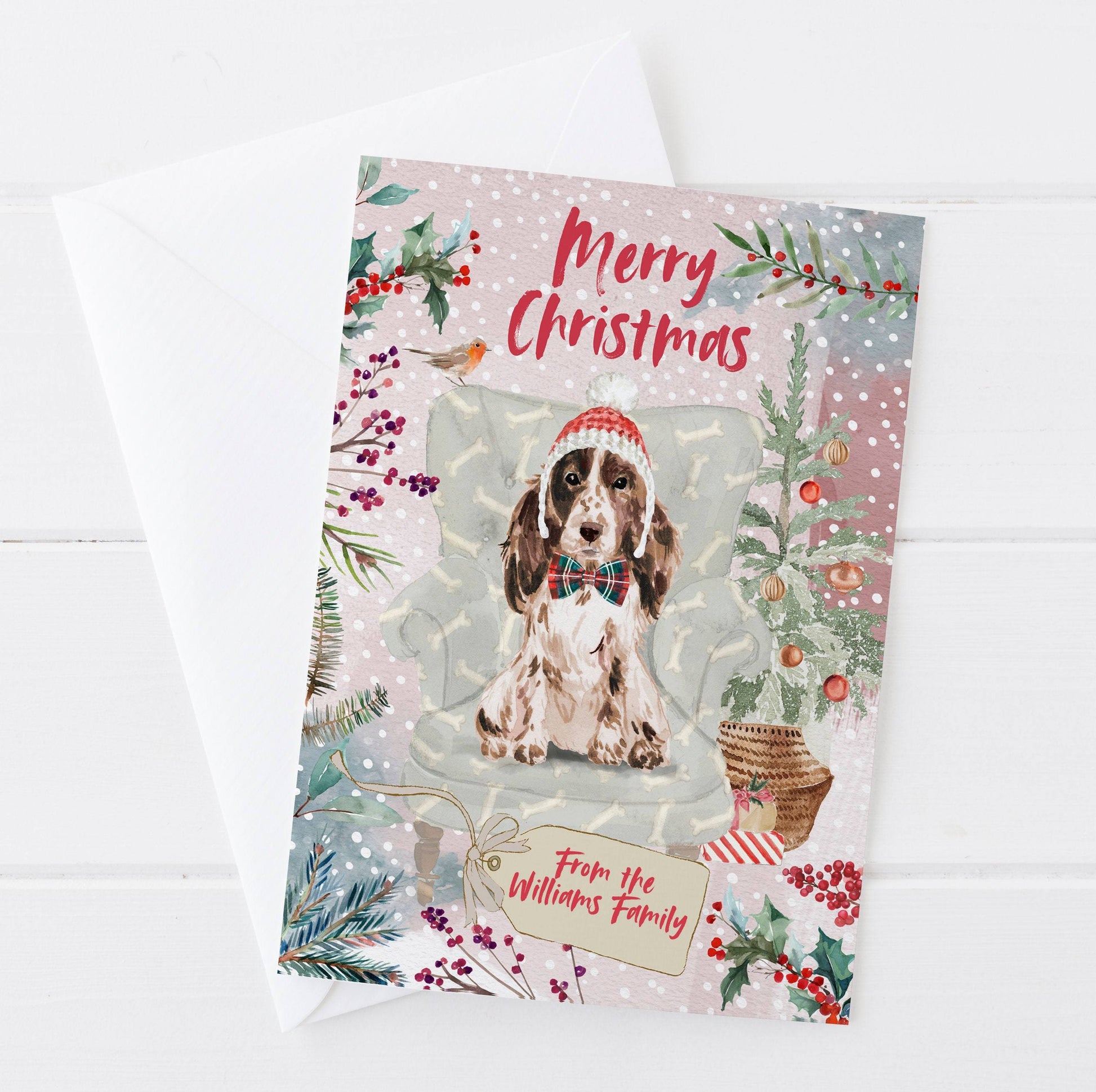 Personalised Brown Cocker Spaniel Christmas Card | Natalie Ryan Design