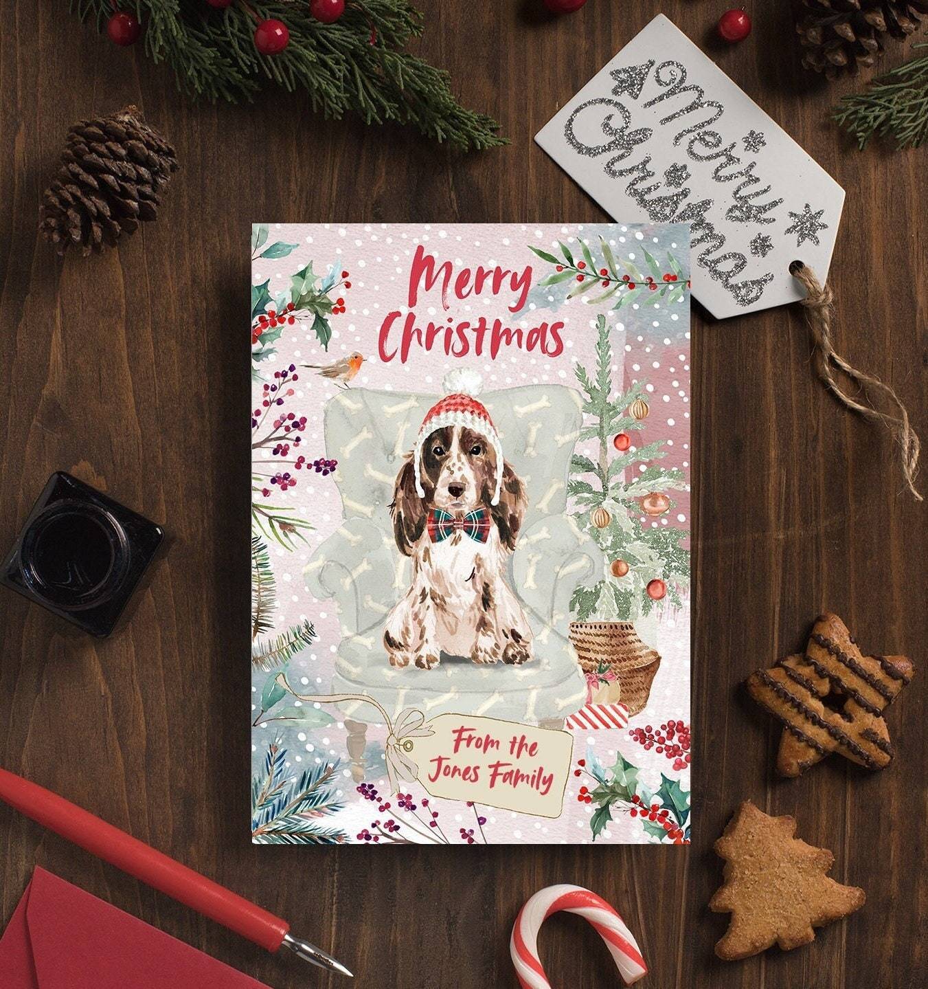 Personalised Brown Cocker Spaniel Christmas Card | Natalie Ryan Design