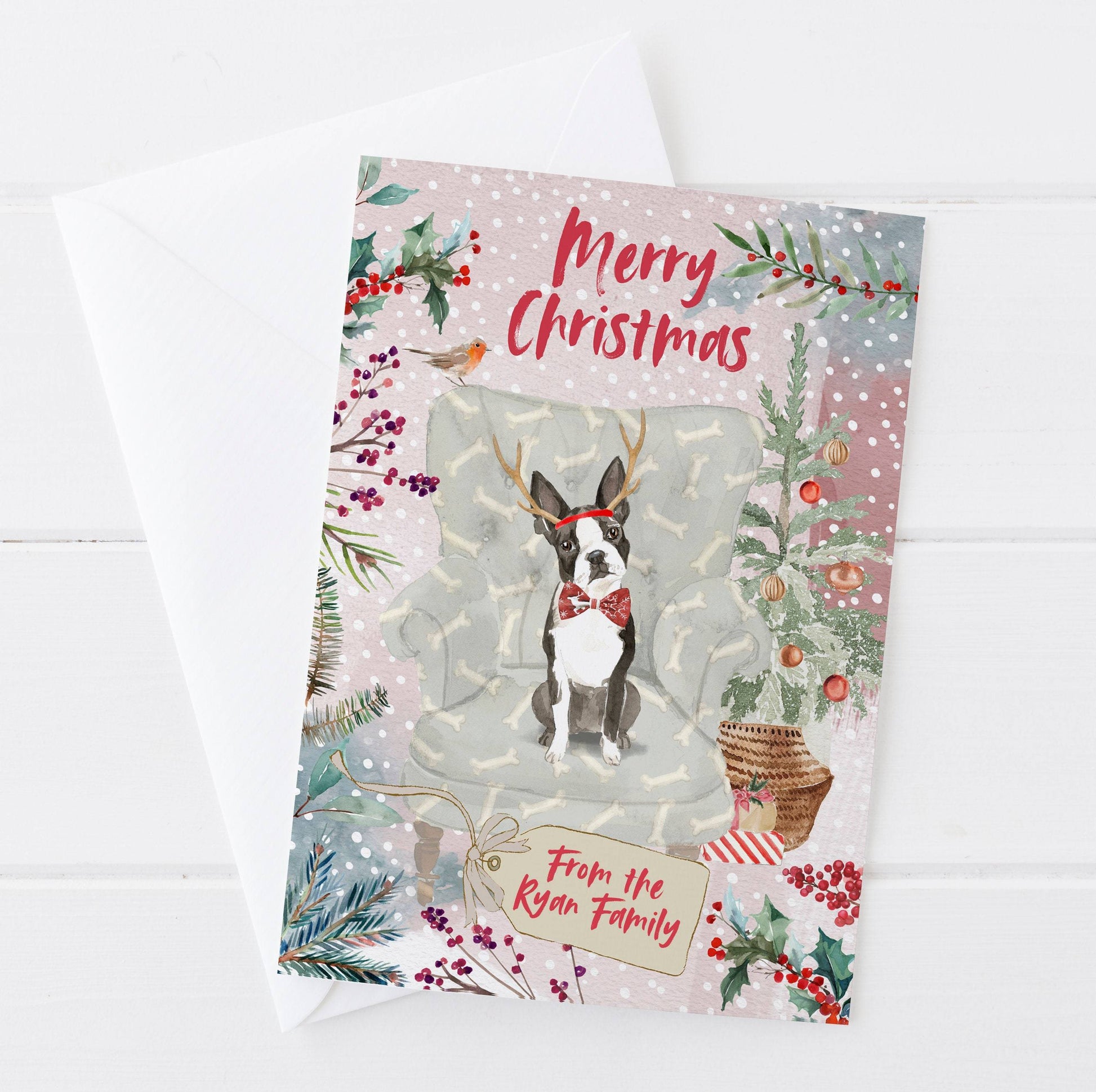 Personalised Boston Terrier Christmas Card | Natalie Ryan Design