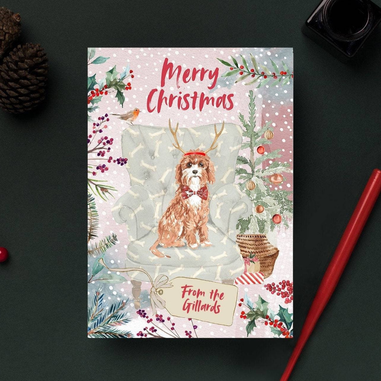Personalised Cavapoo Christmas Card | Natalie Ryan Design