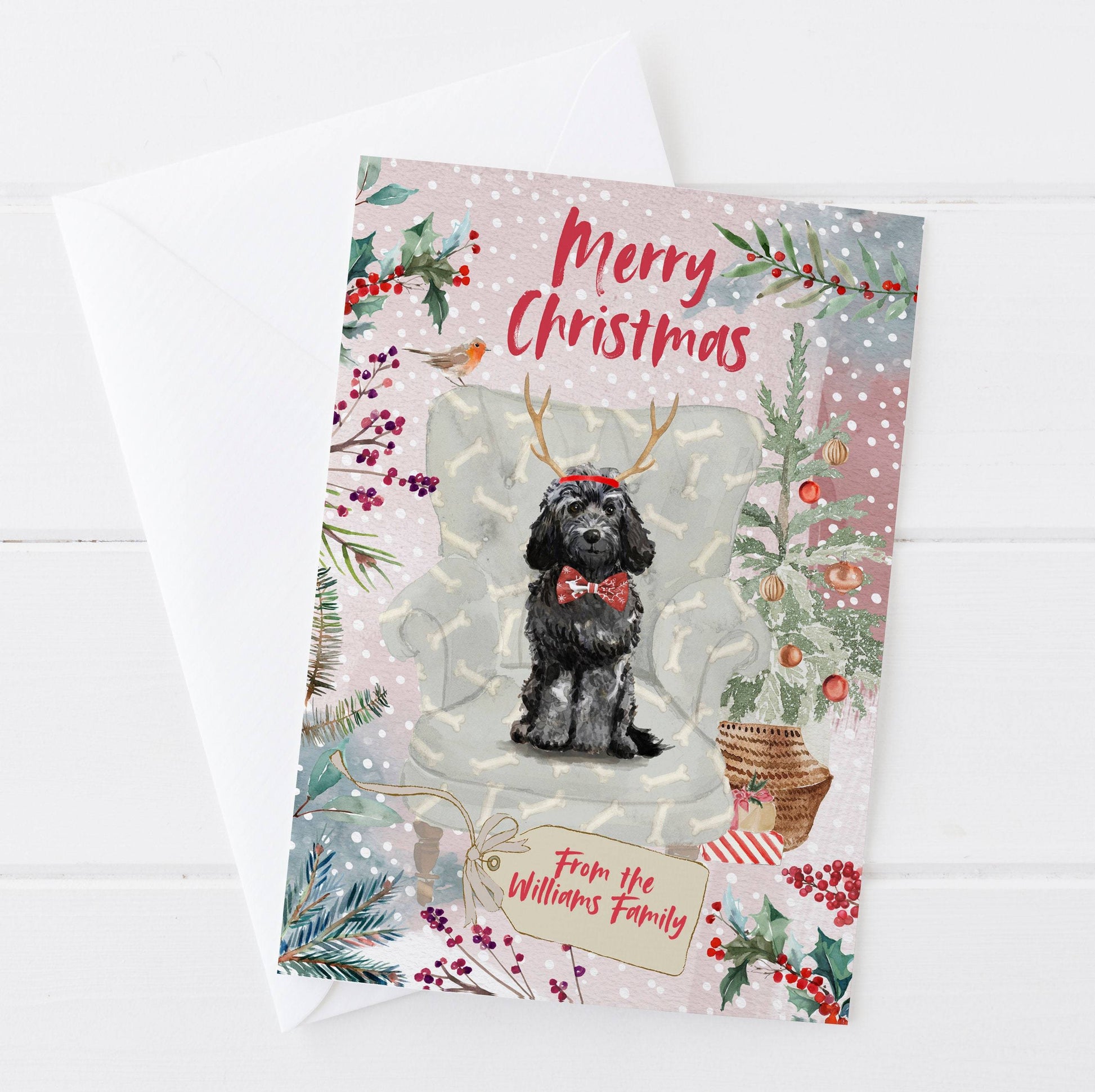 Personalised Black Cockapoo Christmas Card | Natalie Ryan Design