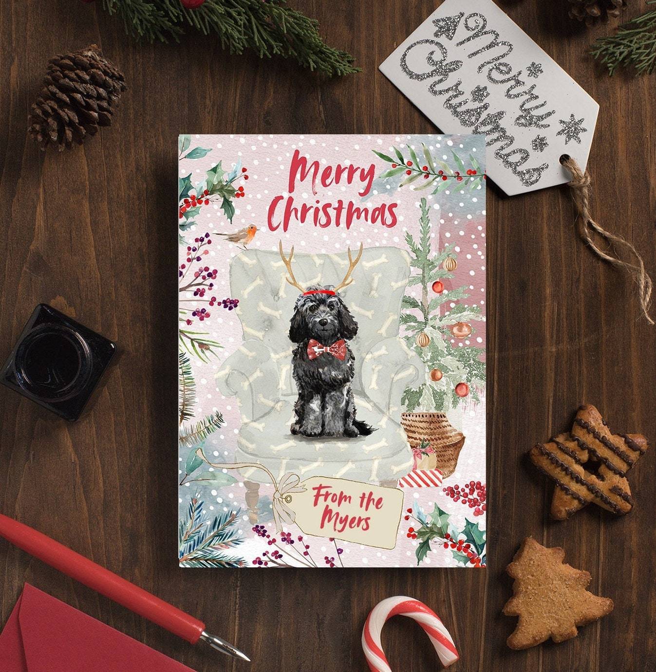 Personalised Black Cockapoo Christmas Card | Natalie Ryan Design