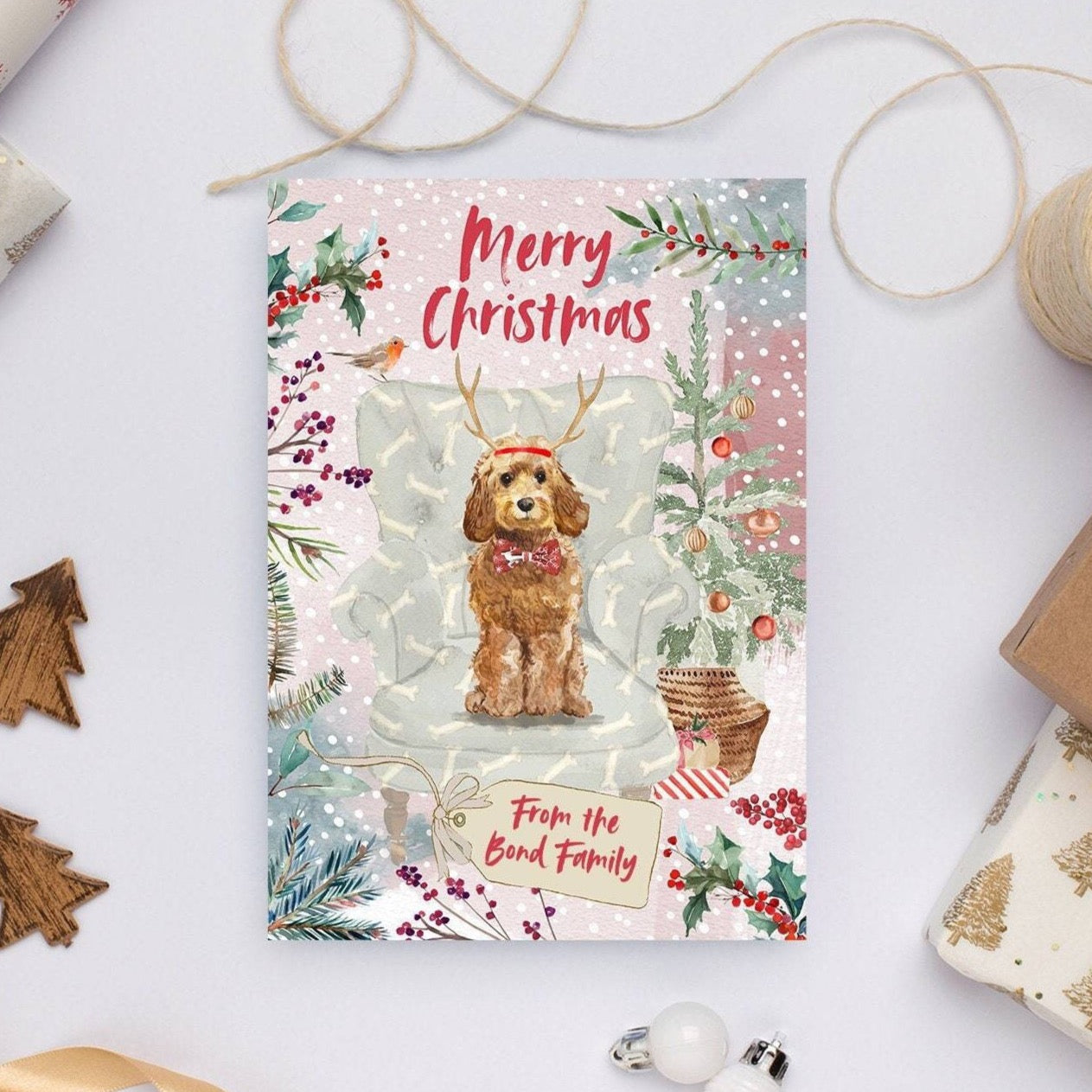 Personalised Honey Cockapoo Christmas Card | Natalie Ryan Design