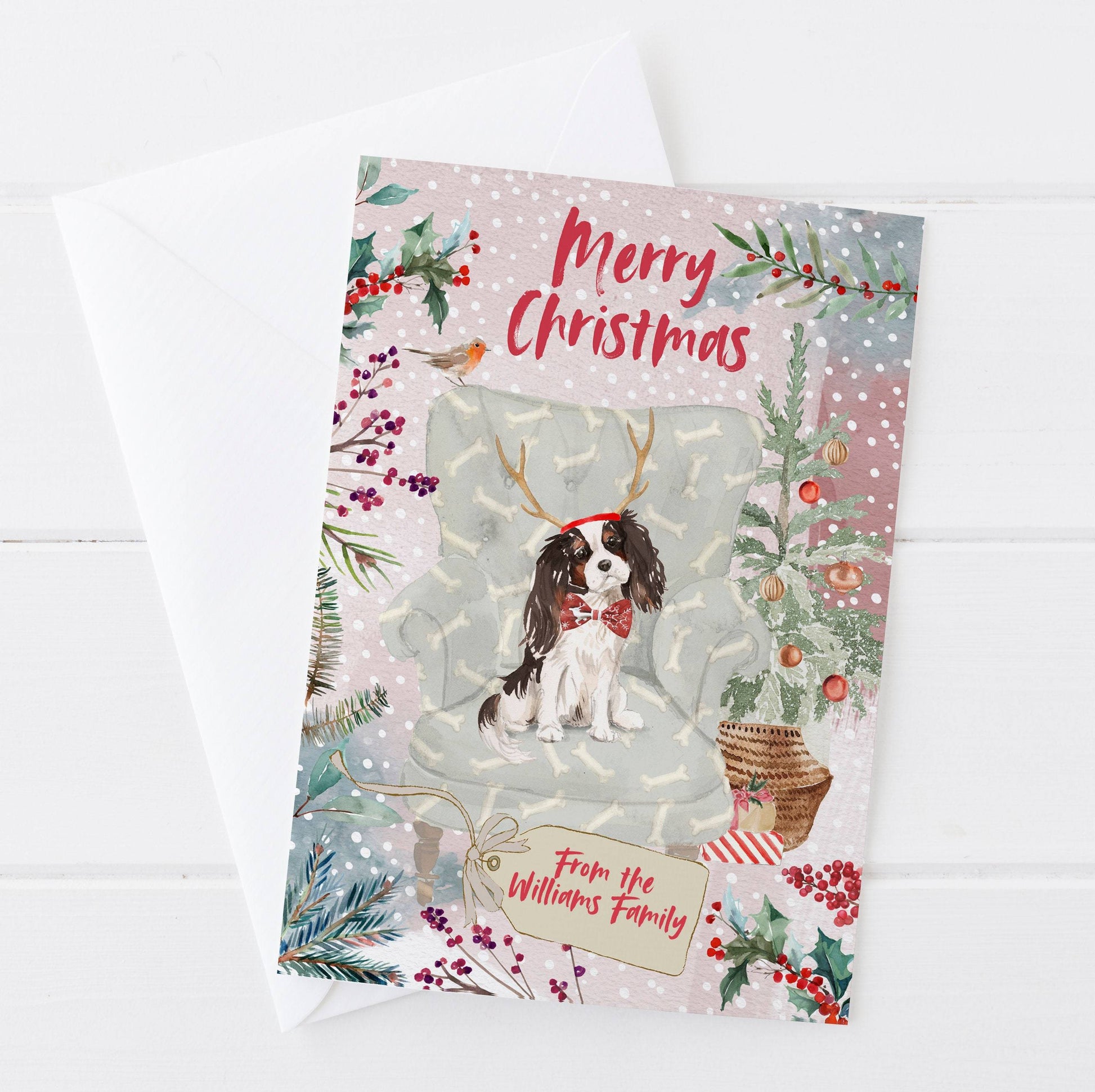 Personalised King Charles Cavalier (tri) Christmas Card | Natalie Ryan Design