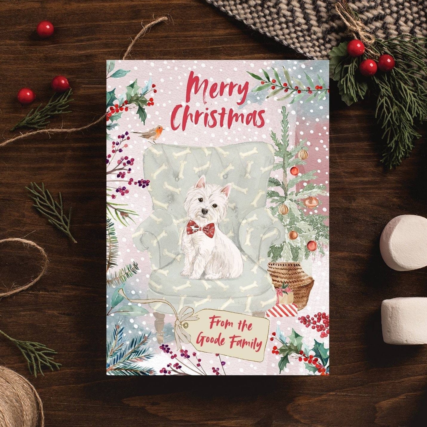 Personalised West Highland Terrier, Westie, Christmas Card | Natalie Ryan Design