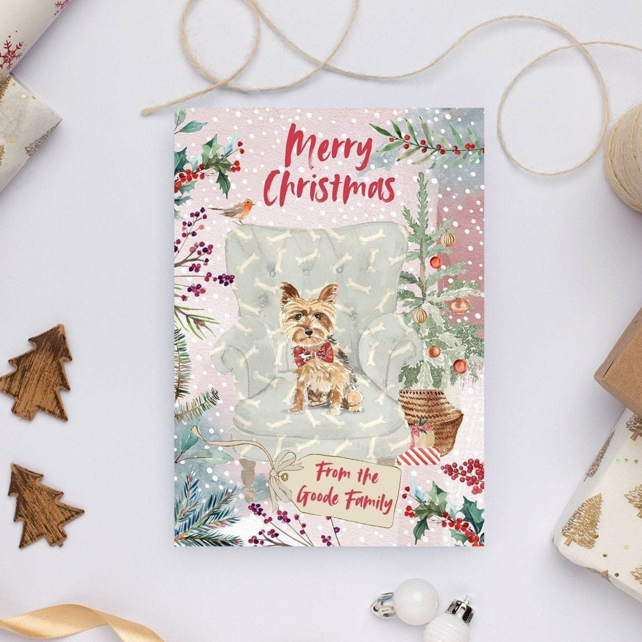 Personalised Yorkshire Terrier, Yorkie, Christmas Card | Natalie Ryan Design