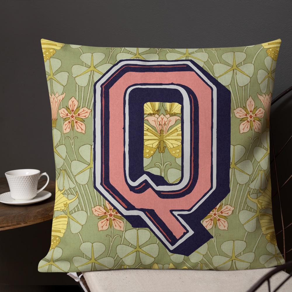 Letter Q, vintage monogram graphic cushion
