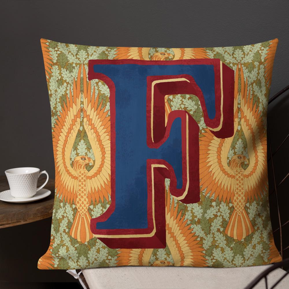 Letter F, vintage monogram graphic cushion
