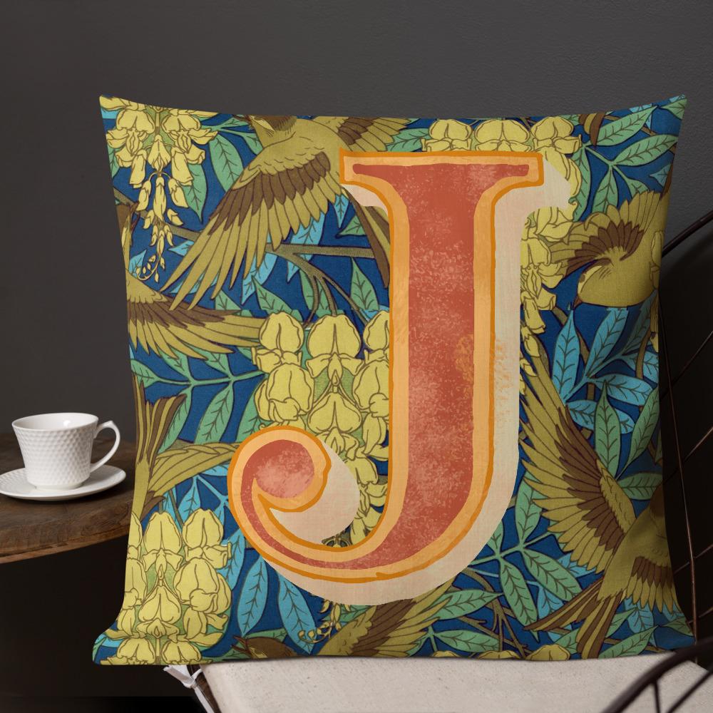Letter J, vintage monogram graphic cushion