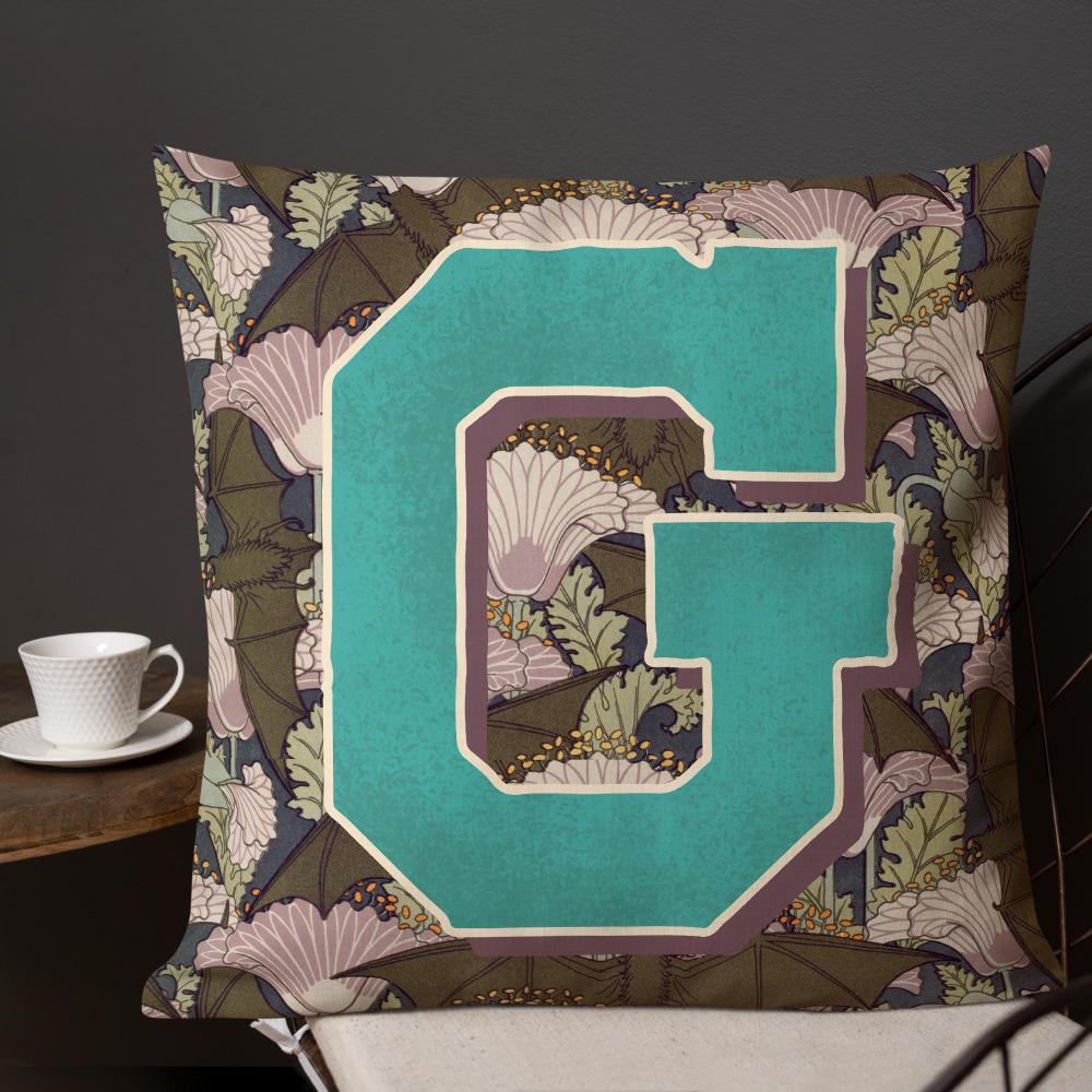Letter G, vintage monogram graphic cushion