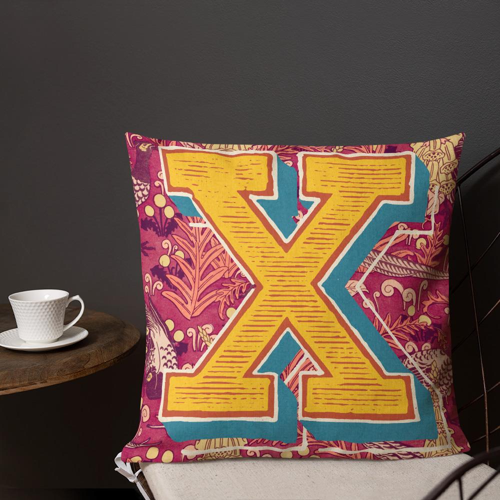 Letter X, vintage monogram graphic cushion