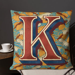 Letter K, vintage monogram graphic cushion