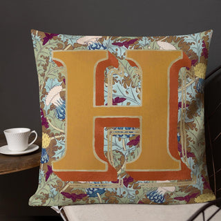 Letter H, vintage monogram graphic cushion