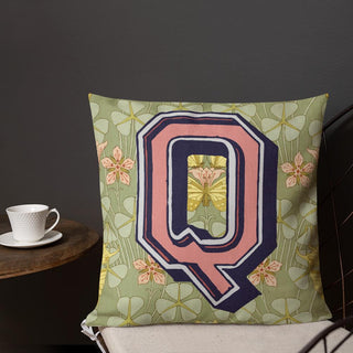 Letter Q, vintage monogram graphic cushion