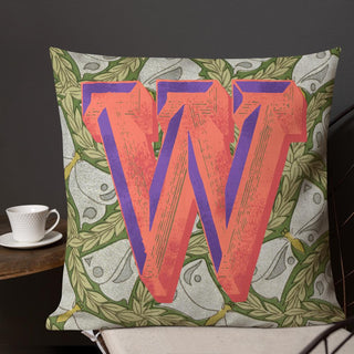 Letter W, vintage monogram graphic cushion