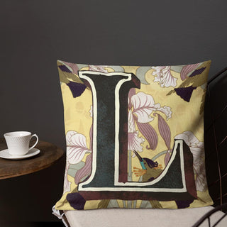 Letter L, vintage monogram graphic cushion