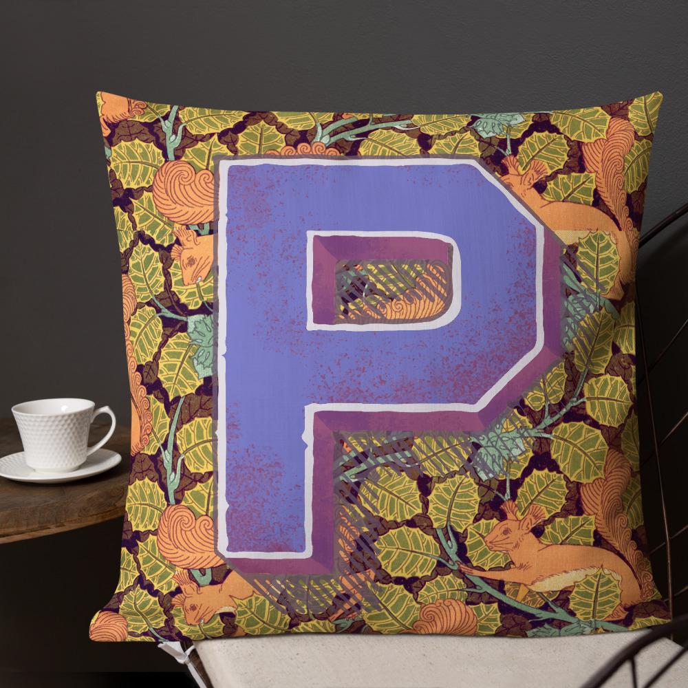 Letter P, vintage monogram graphic cushion