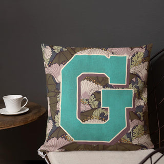 Letter G, vintage monogram graphic cushion