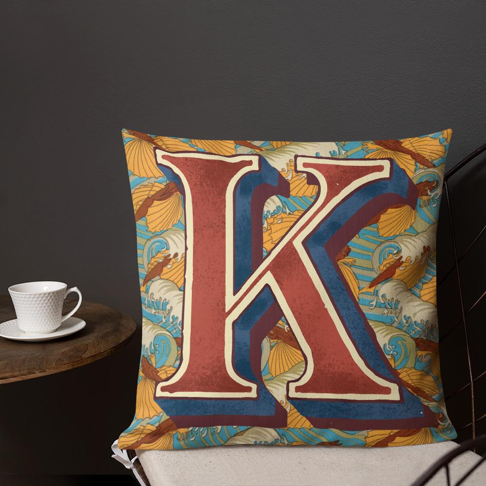 Letter K, vintage monogram graphic cushion