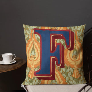 Letter F, vintage monogram graphic cushion