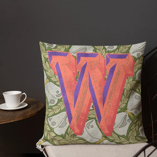 Letter W, vintage monogram graphic cushion