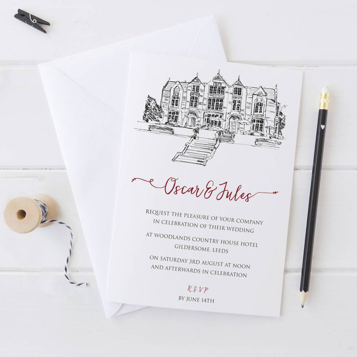 Black and White Illustrated Wedding Invitation